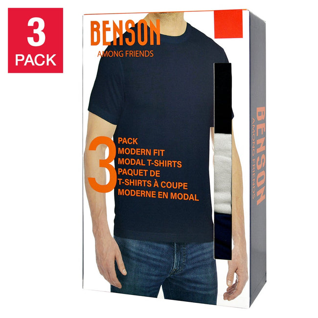 Benson Men's Modal Crew Neck T-Shirt, 3-pack