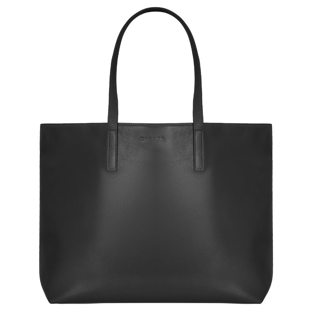 Champs Onyx Collection Leather Business Tote, 22 L - Black