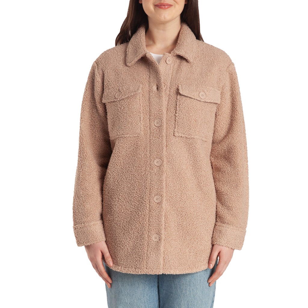 Lazypants Women's Teddy Sherpa Shacket - Taupe