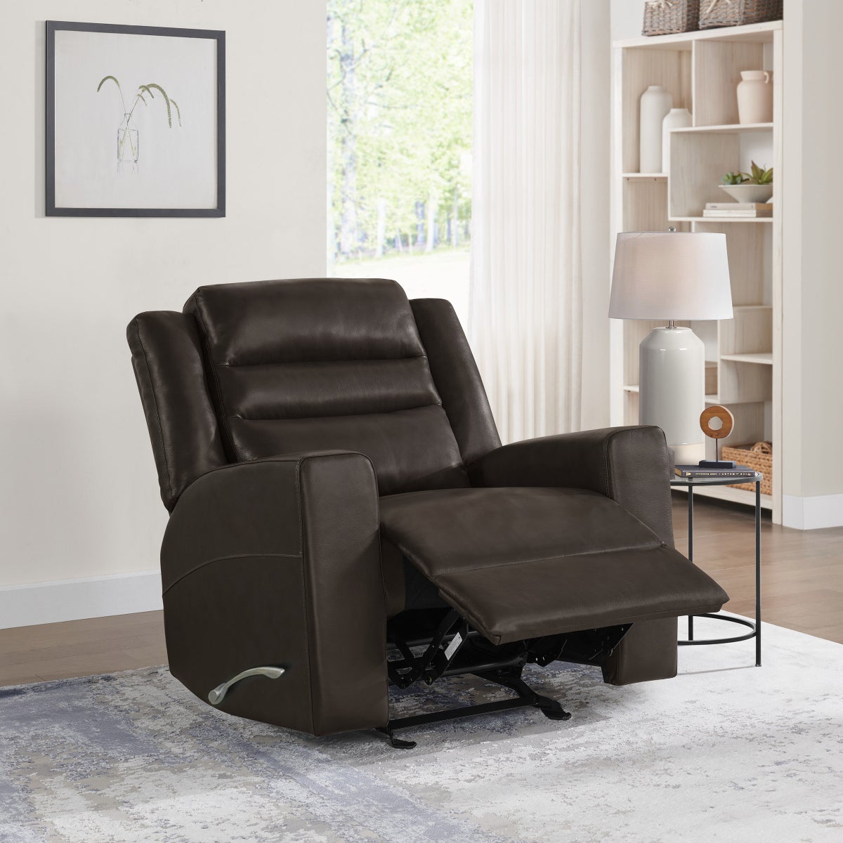 Monterrey Hills Top-grain Leather Glider Recliner with Arc Handle
