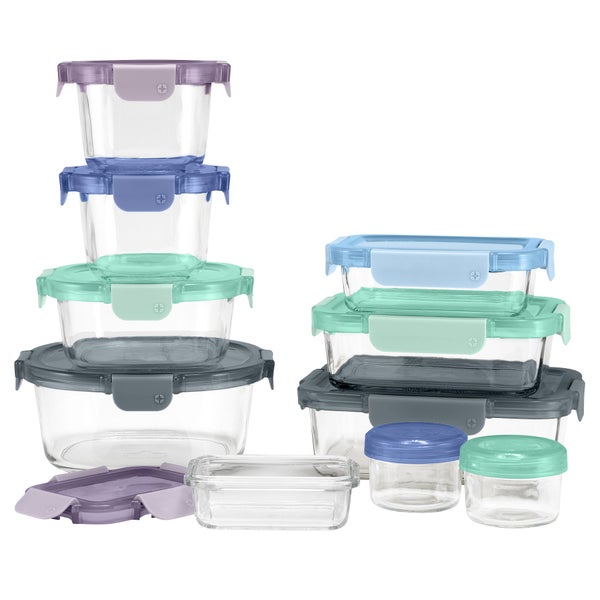 Ello Colour Lock Mixed Glass Meal Prep Food Storage Set, 20-piece
