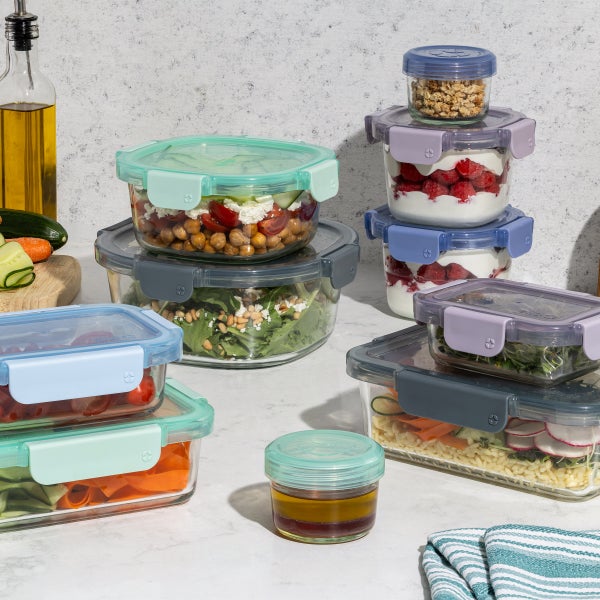 Ello Colour Lock Mixed Glass Meal Prep Food Storage Set, 20-piece