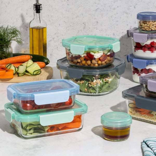 Ello Colour Lock Mixed Glass Meal Prep Food Storage Set, 20-piece