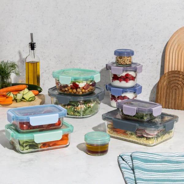Ello Colour Lock Mixed Glass Meal Prep Food Storage Set, 20-piece