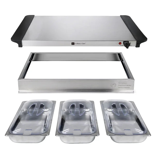 Culinary Chef Stainless Steel Triple Buffet Server and Food Warmer