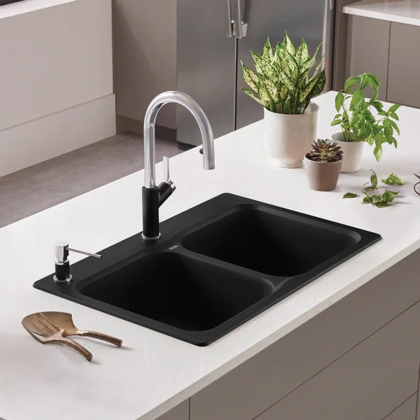 Blanco Vision 31.5 in. Double Bowl Dual Mount SILGRANIT Kitchen Sink