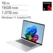 HP OmniBook 5 16-in OLED Copilot+ Laptop, Snapdragon X X1-26-100, 16GB RAM, 1 TB SSD