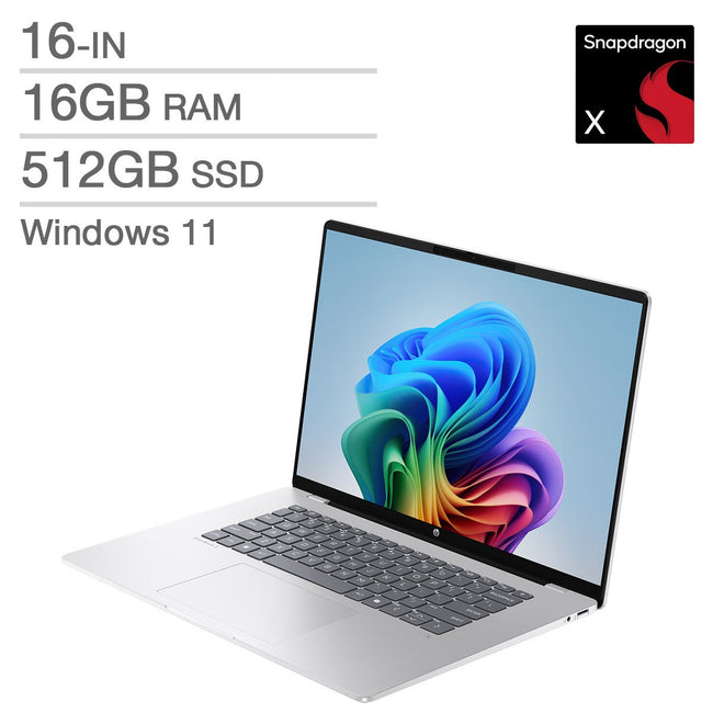 HP OmniBook 5 16-in OLED Copilot+ Laptop, Snapdragon X X1-26-100, 16 GB RAM, 512 GB SSD, Qualcomm Adreno Graphics