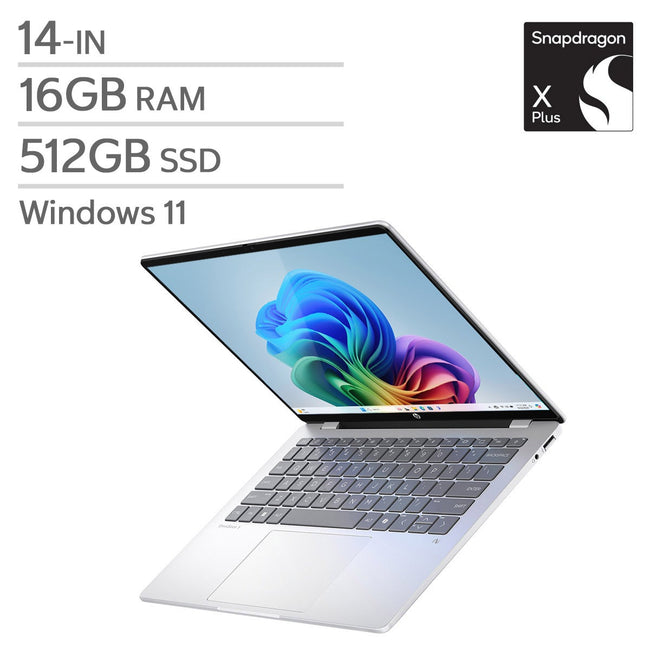 HP OmniBook 5 14-in Copilot+ OLED Laptop, Snapdragon X X1-26-100, 16 GB RAM, 512 GB SSD, Qualcomm Adreno