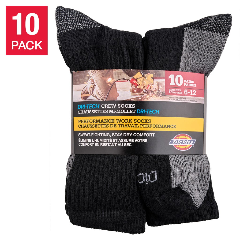 Dickies Men’s Dri-Tech Crew Socks, 10-pair