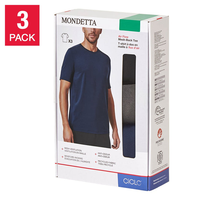 Mondetta Men's Mesh Back T-Shirt, 3-pack
