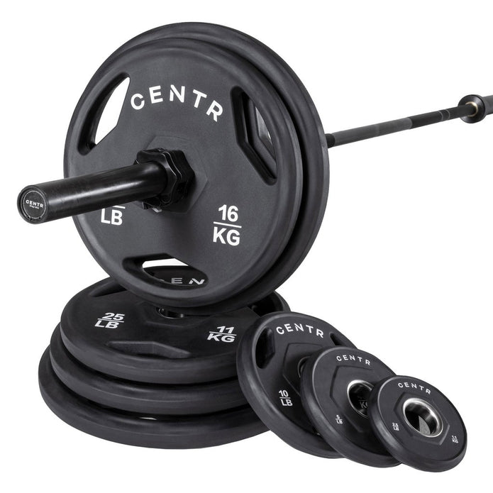 Centr 300 lb. Rubber Olympic Weight Set with 7’ Olympic bar and 3 Months Centr App