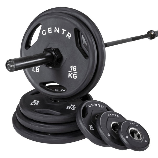 Centr 300 lb. Rubber Olympic Weight Set with 7’ Olympic bar and 3 Months Centr App