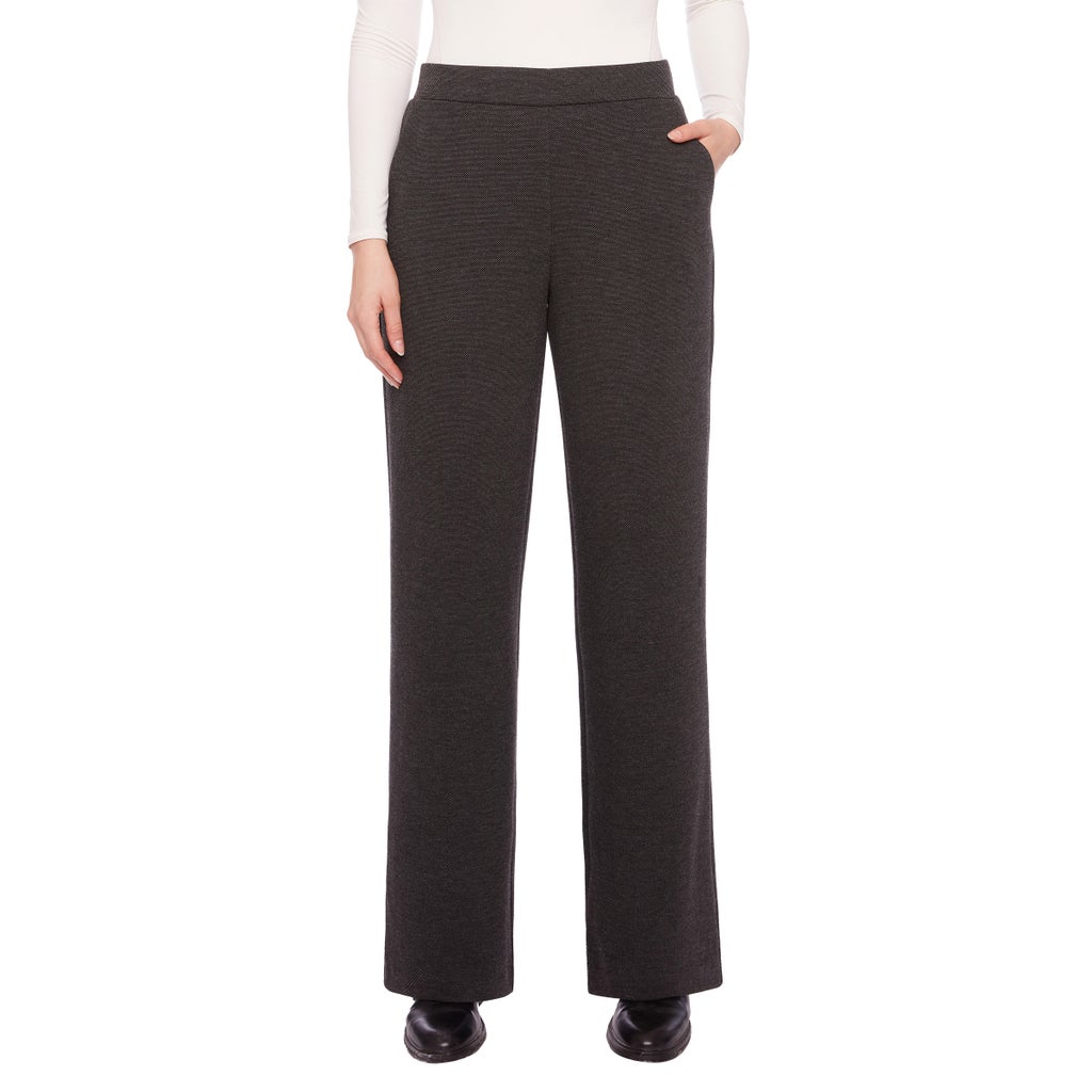 S.C. & CO. Women’s Stretch Knit Jacquard Pull-on Wide Leg Pant with Tummy Control - Dark Grey