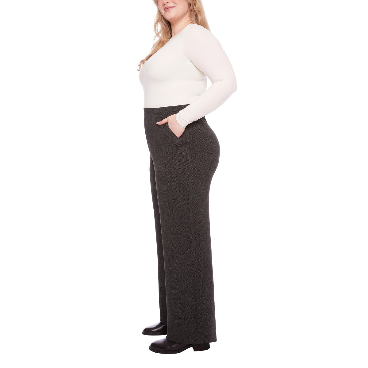 S.C. & CO. Women’s Stretch Knit Jacquard Pull-on Wide Leg Pant with Tummy Control