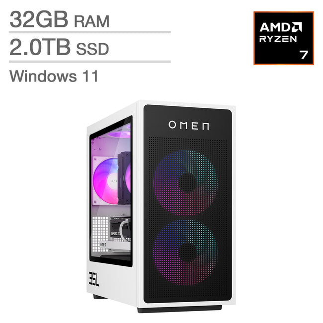 HP OMEN 35L Gaming Desktop, AMD Ryzen 7 8700F - 32GB RAM, 2TB SSD, 16GB NVIDIA GeForce RTX 5060 Ti