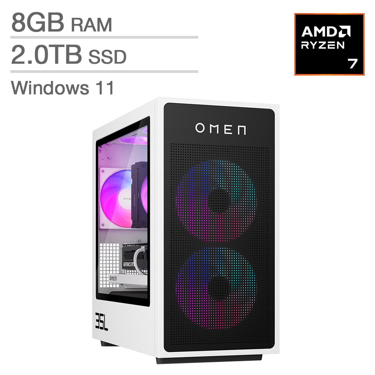 HP OMEN 35L Gaming Desktop, AMD Ryzen 7 8700F - 32GB RAM, 2TB SSD, 8GB NVIDIA GeForce RTX 5060