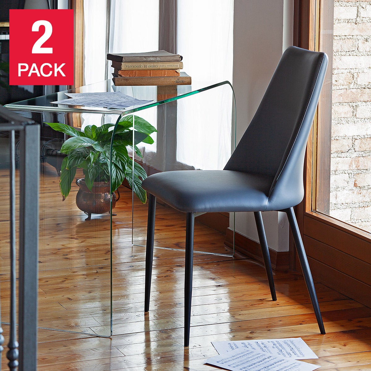 Flore Grey Dining Chair with Black Metal Frame, 2-pack, Made in Italy