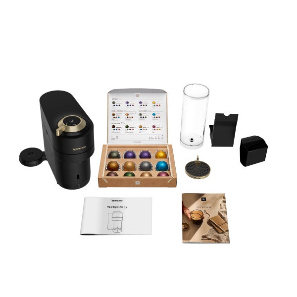 Nespresso Vertuo Pop+ Deluxe Coffee and Espresso Machine by Breville with Aeroccino, Matte Black and Gold