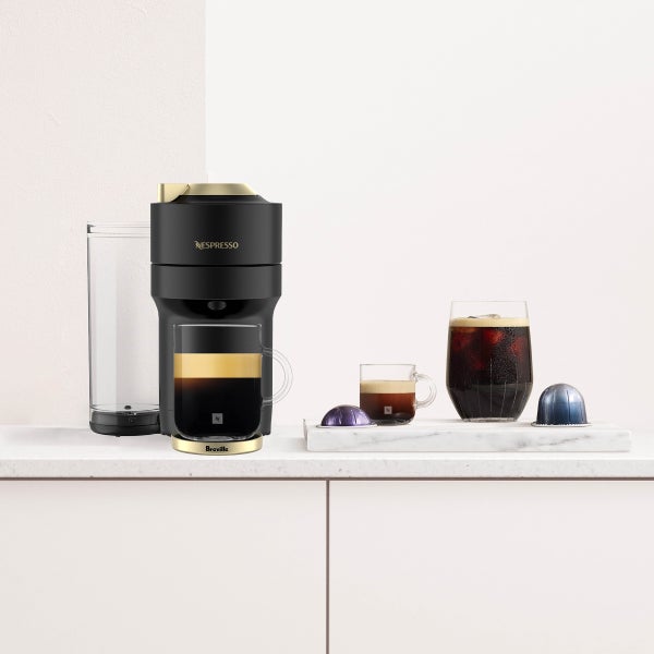 Nespresso Vertuo Pop+ Deluxe Coffee and Espresso Machine by Breville with Aeroccino, Matte Black and Gold
