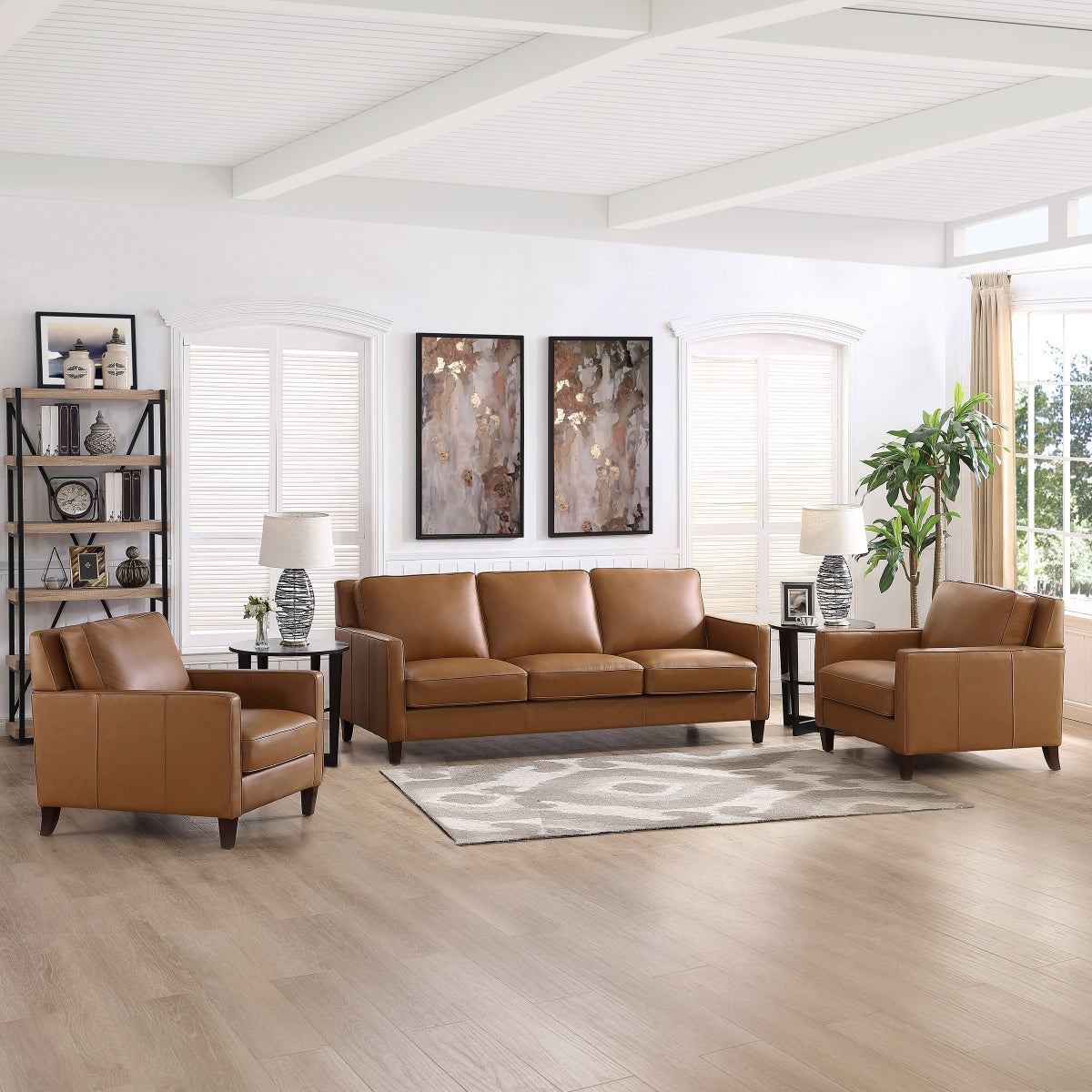 Prospera Home West Park Top-grain Leather Sofa and 2 Chairs