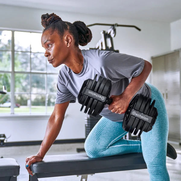 Echelon Adjustable Dumbbell Set With Stand, 7 - 52.5 lbs (3 - 23.5 kg)