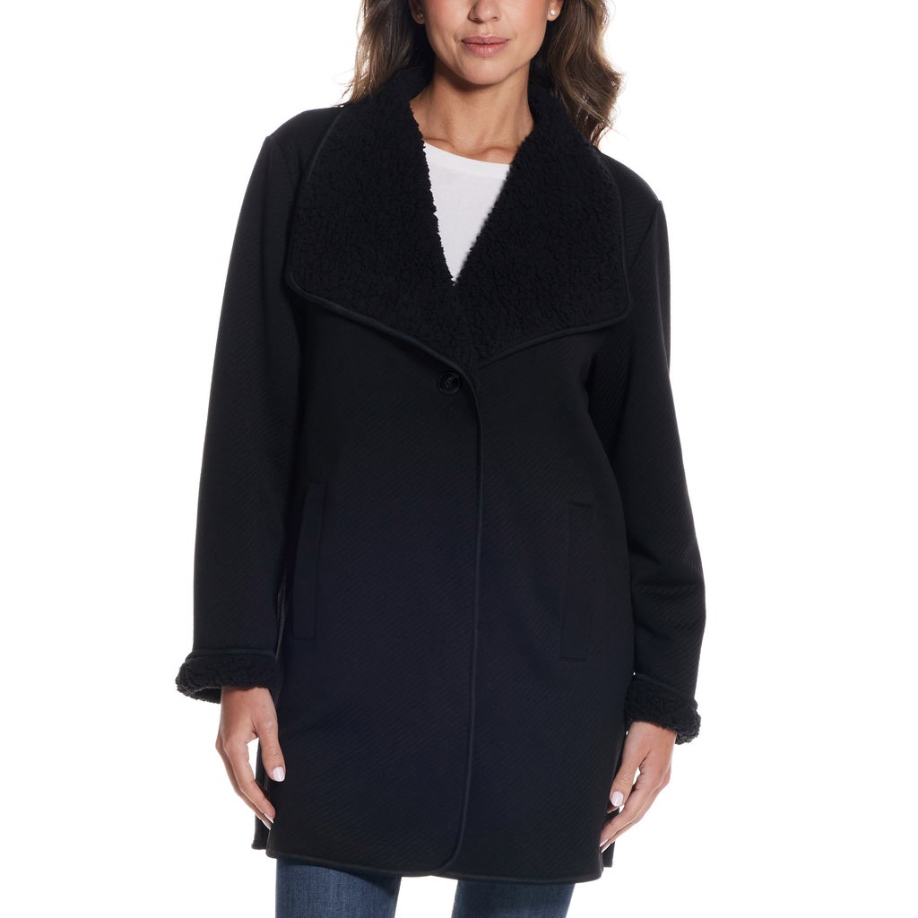 Weatherproof Women's Reversible Sherpa Cardigan - Black