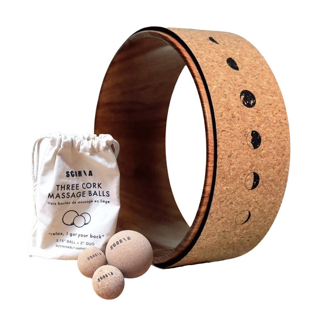 Scoria Stretch & Recovery Kit, Cork Massage Ball Trio and Yoga Wheel