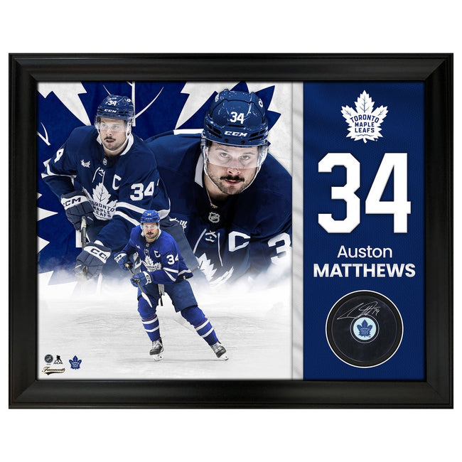 Frameworth Auston Matthews Signed Puck Framed 17x19.5 in. Toronto Maple Leafs