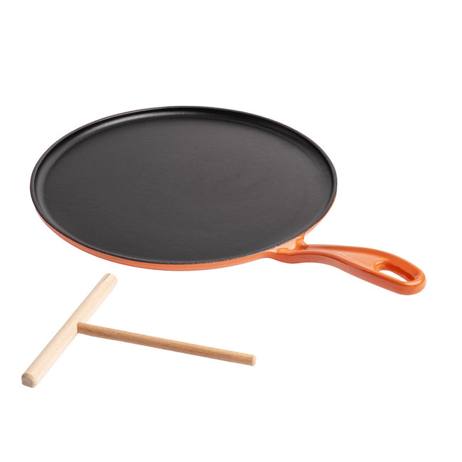 Chuck Hughes Cast Iron Crepe Pan with Wood Rake, 27 cm (10 in.)