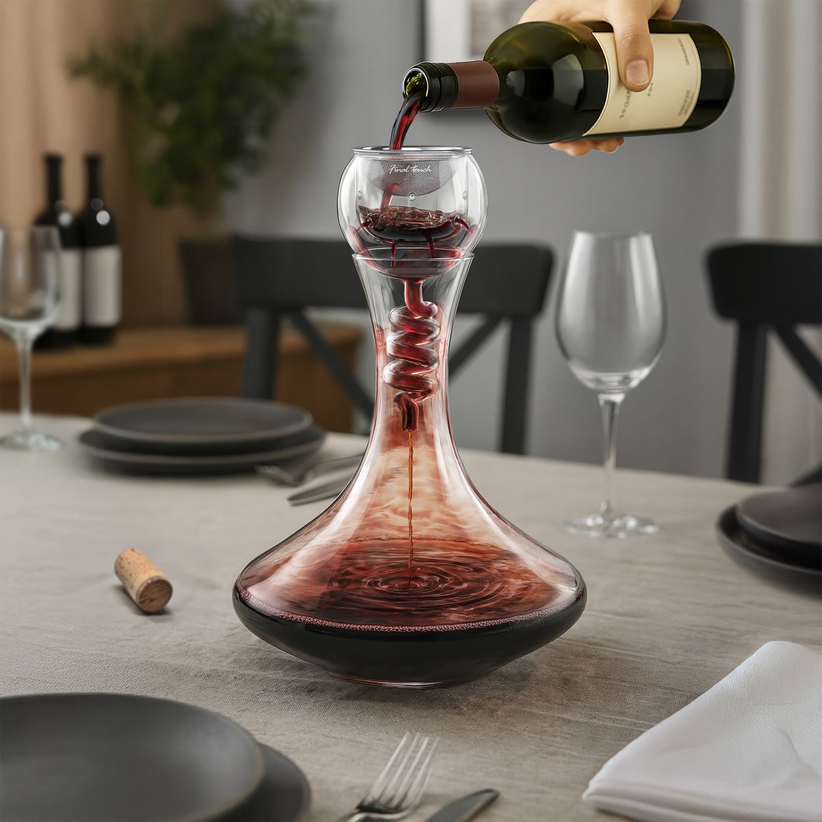 Final Touch Twister Glass Wine Aerator and 750 ml (25.4 oz) Decanter Set