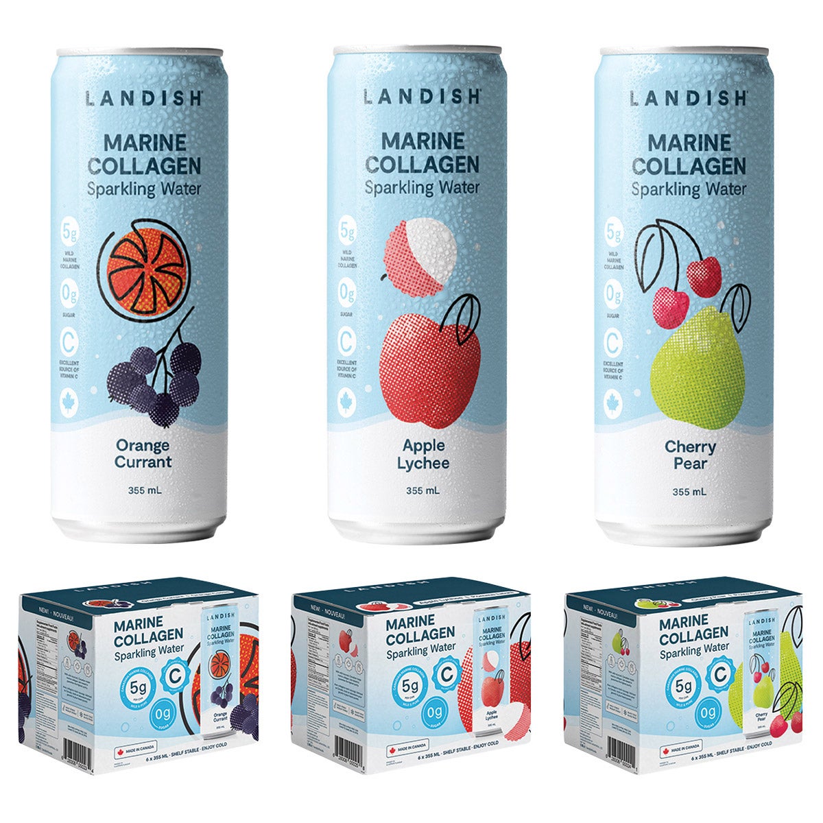 Landish Marine Collagen Sparkling Water, 18 x 355 mL