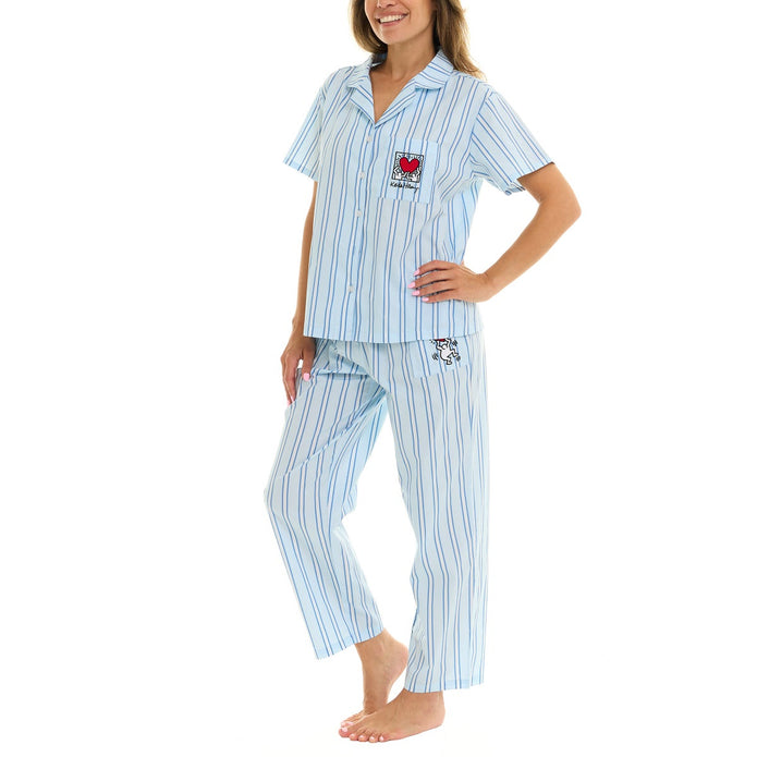 Keith Haring Women's Cotton Notch Collar Pajama Set, 2-piece