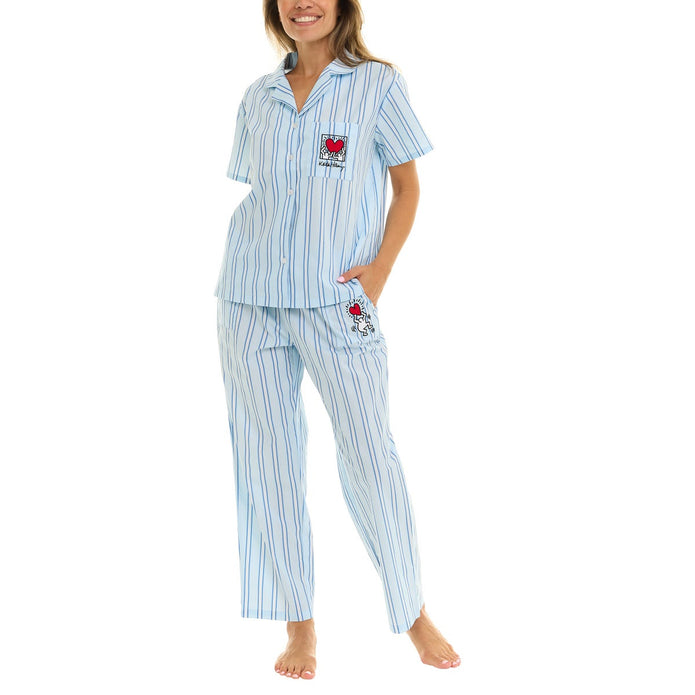 Keith Haring Women's Cotton Notch Collar Pajama Set, 2-piece