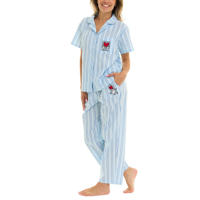 Keith Haring Women's Cotton Notch Collar Pajama Set, 2-piece