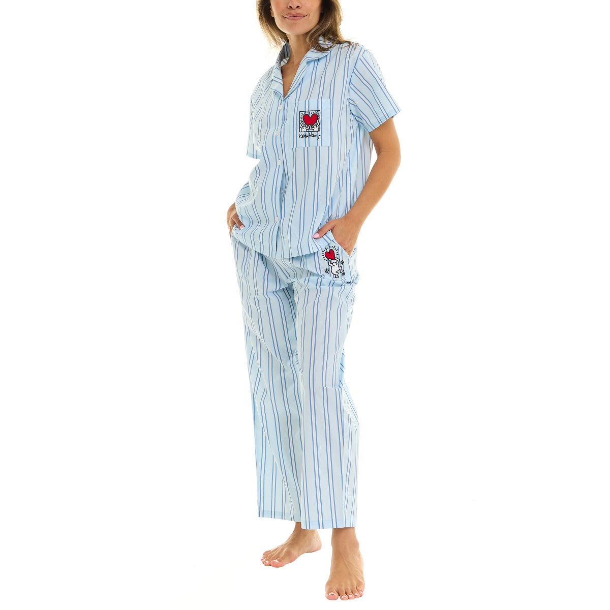 Keith Haring Women's Cotton Notch Collar Pajama Set, 2-piece