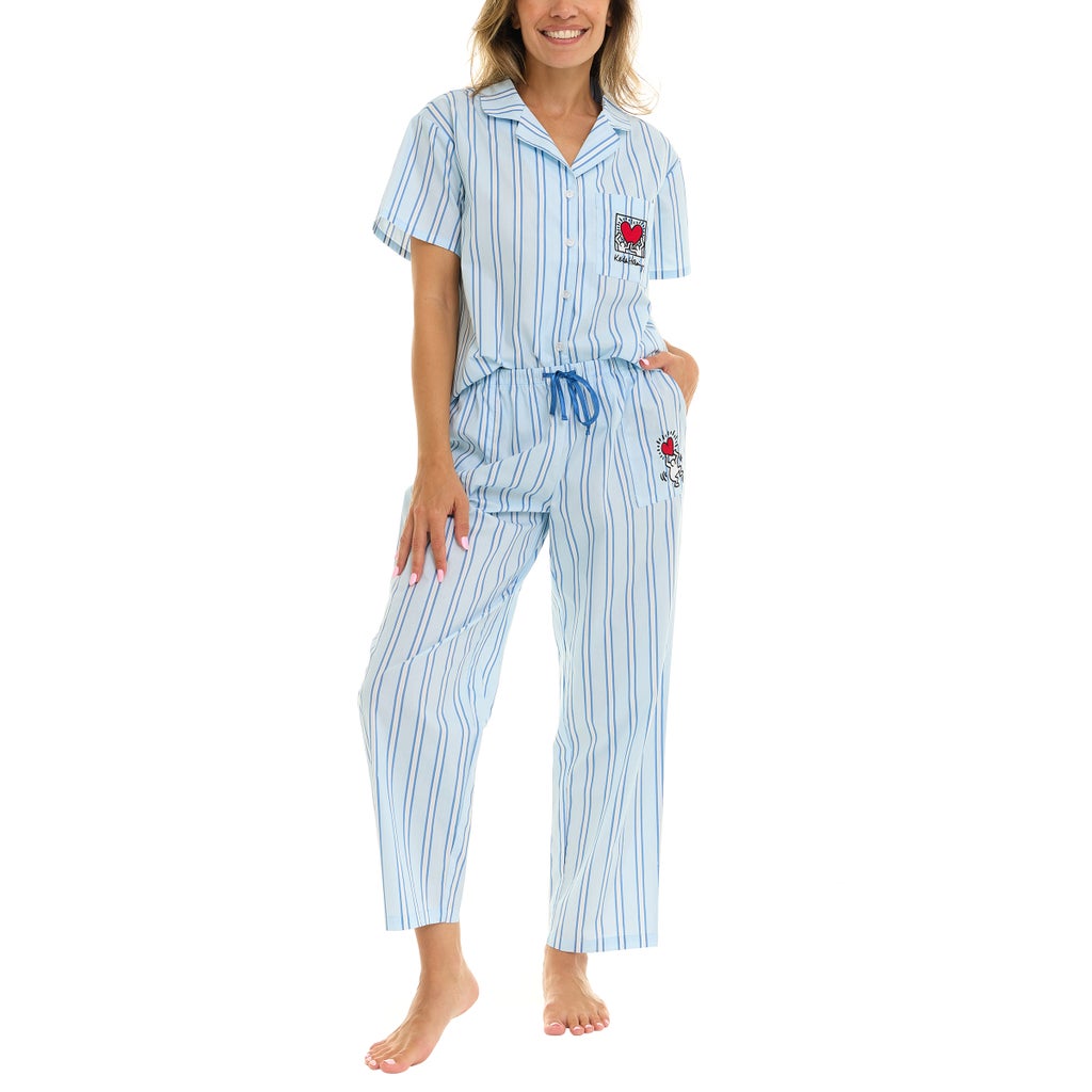 Keith Haring Women's Notch Collar Pajama Set, 2-piece