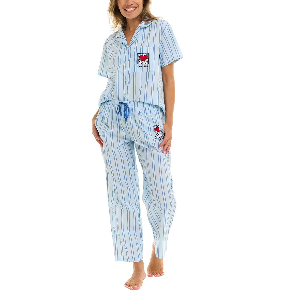 Keith Haring Women's Cotton Notch Collar Pajama Set, 2-piece