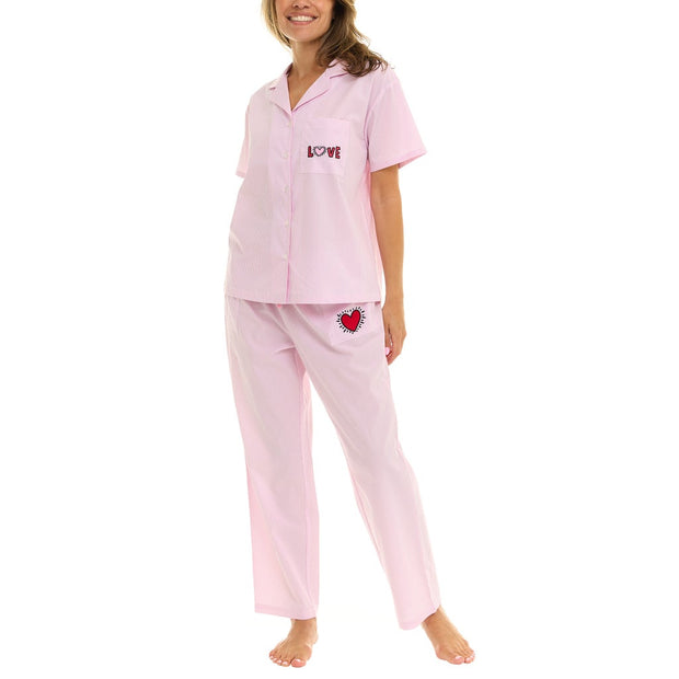 Keith Haring Women's Notch Collar Pajama Set, 2-piece - Pink