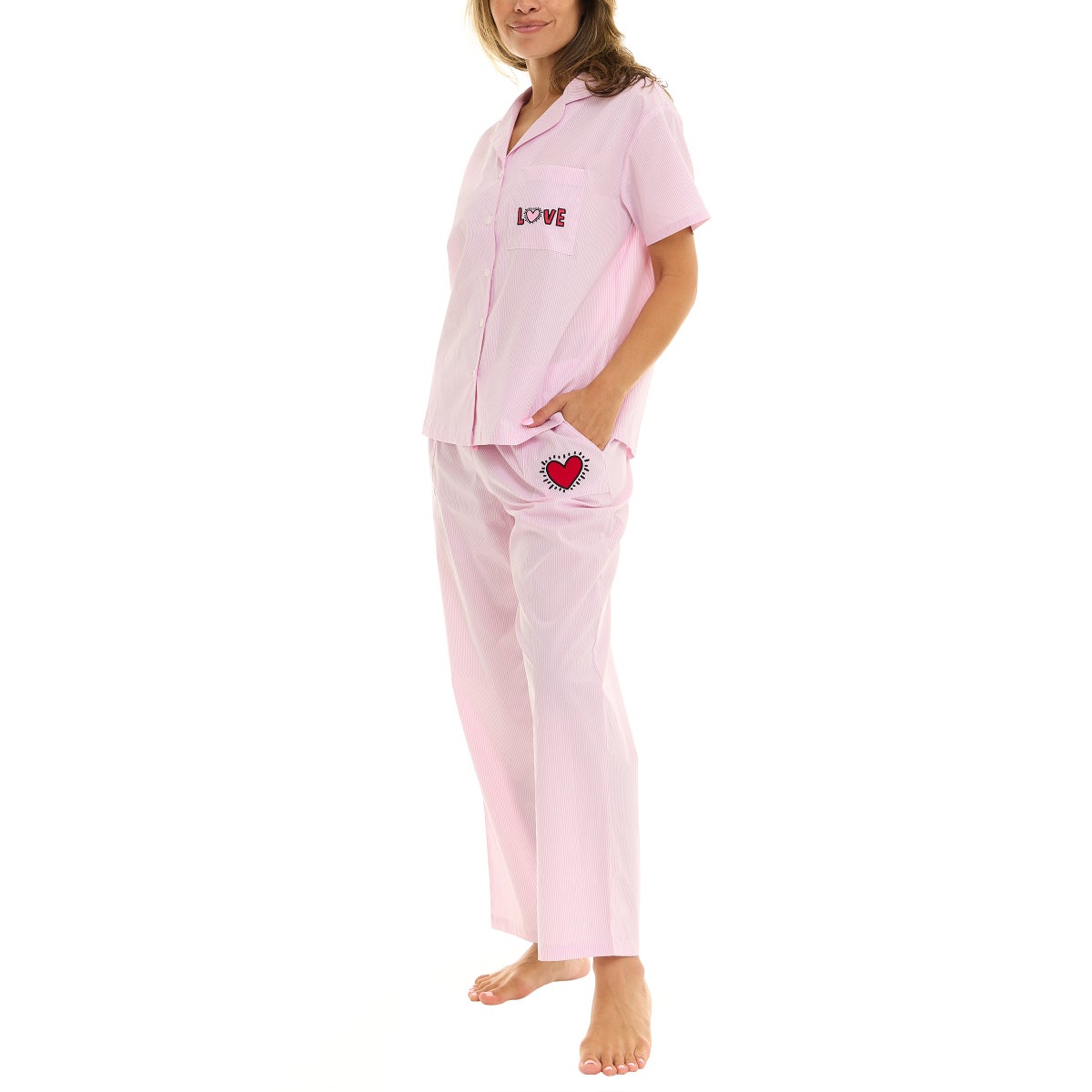 Keith Haring Women's Cotton Notch Collar Pajama Set, 2-piece