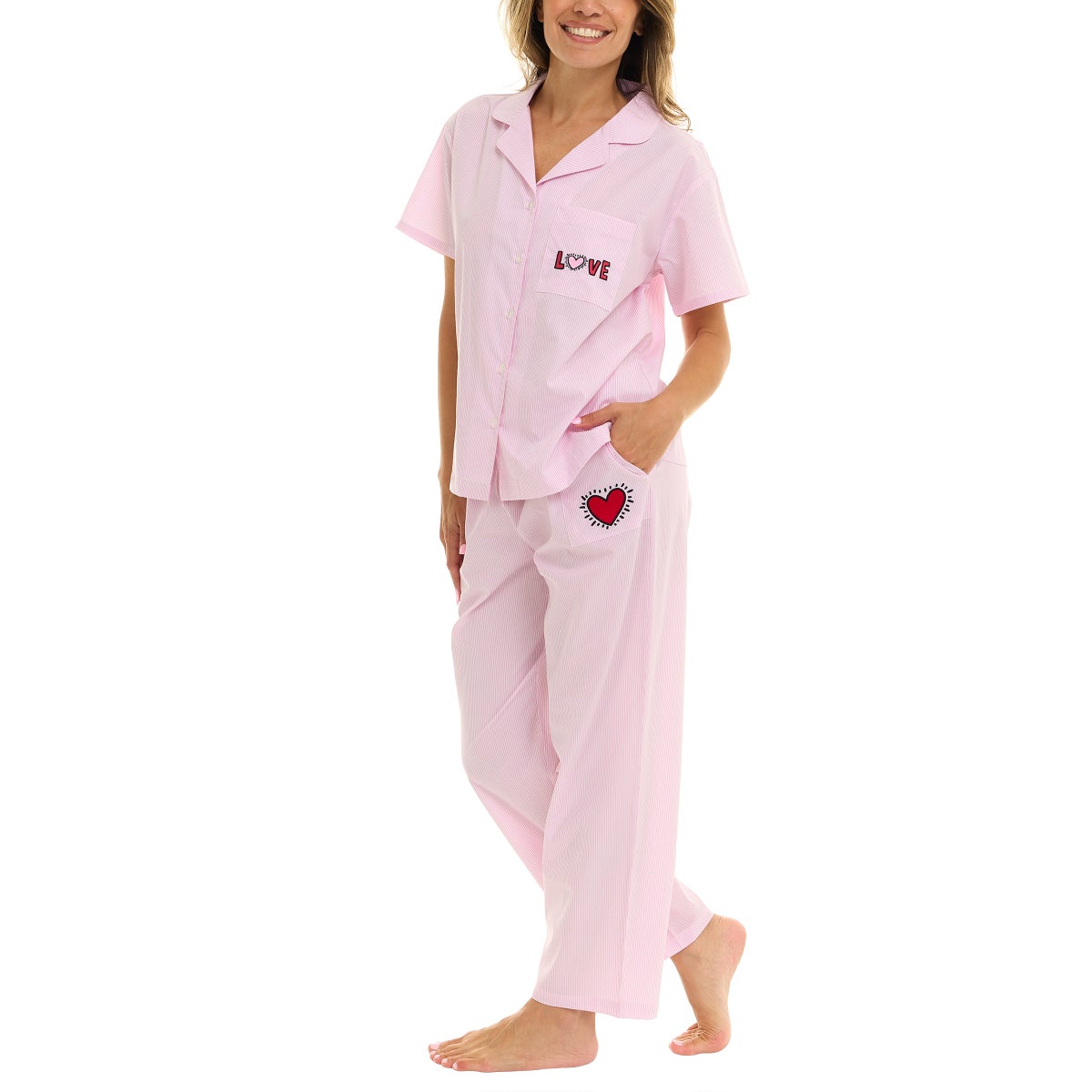 Keith Haring Women's Cotton Notch Collar Pajama Set, 2-piece