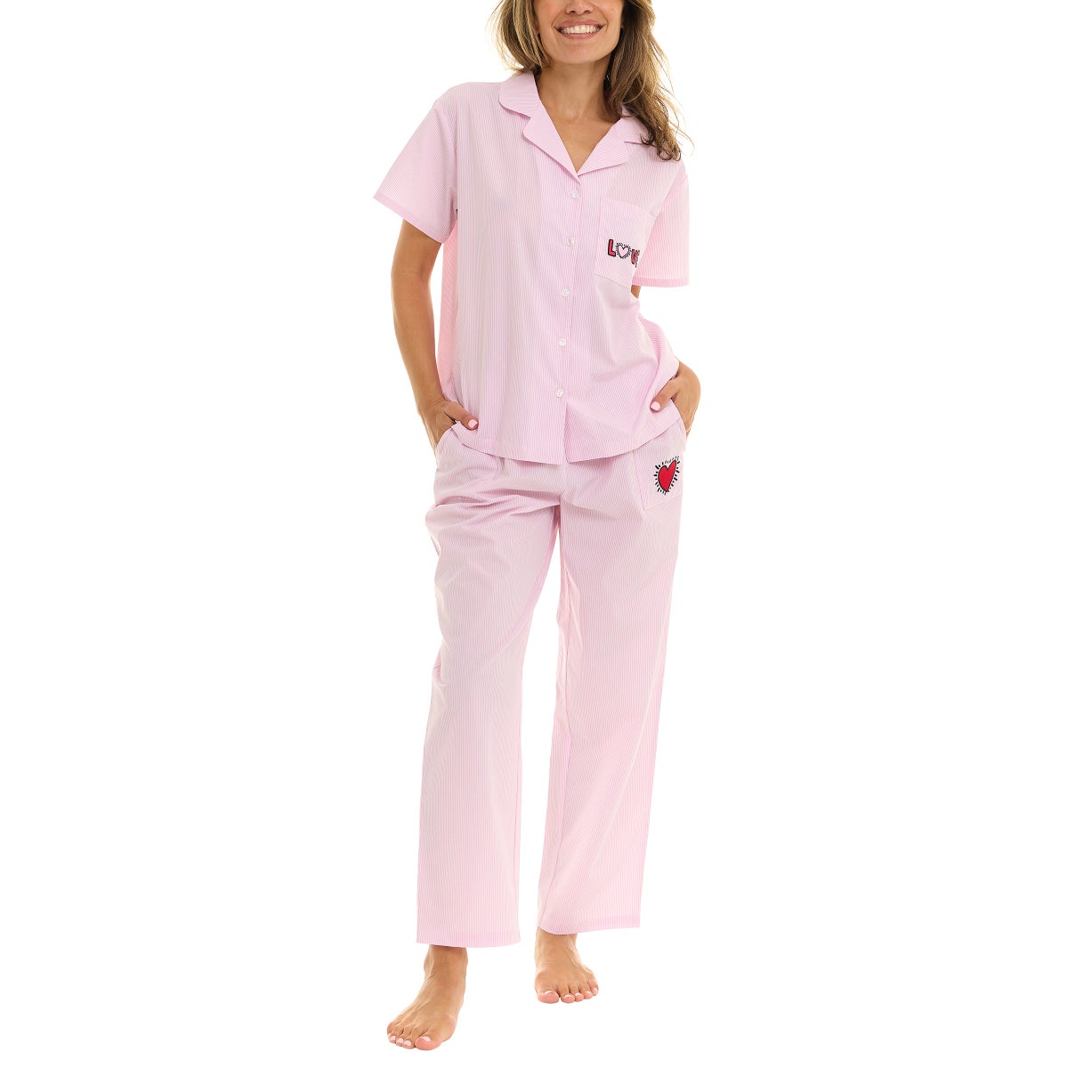 Keith Haring Women's Cotton Notch Collar Pajama Set, 2-piece