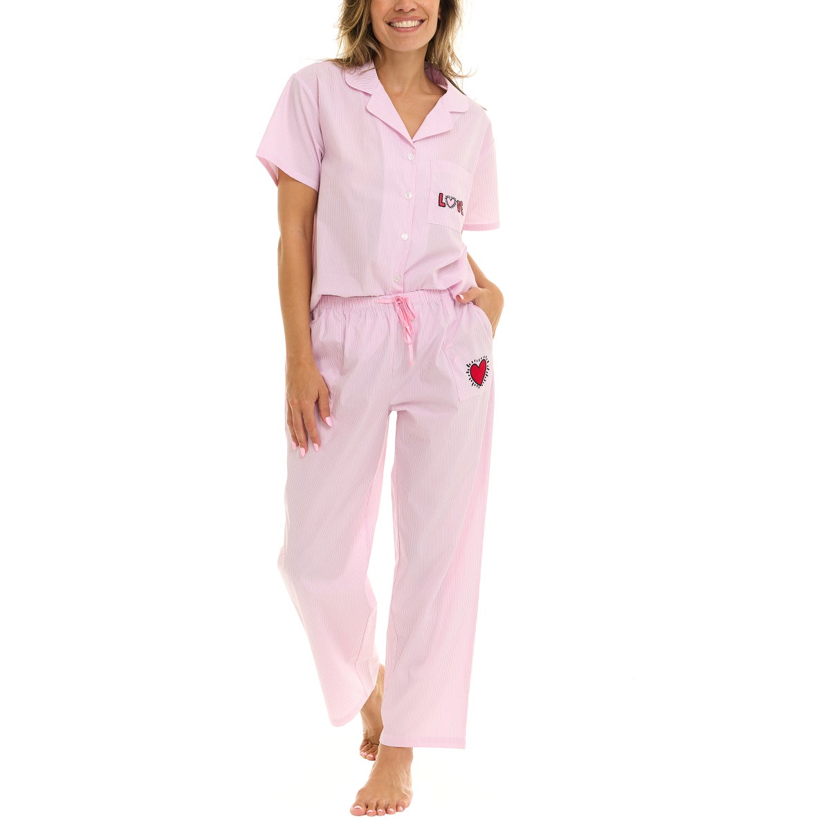 Keith Haring Women's Cotton Notch Collar Pajama Set, 2-piece