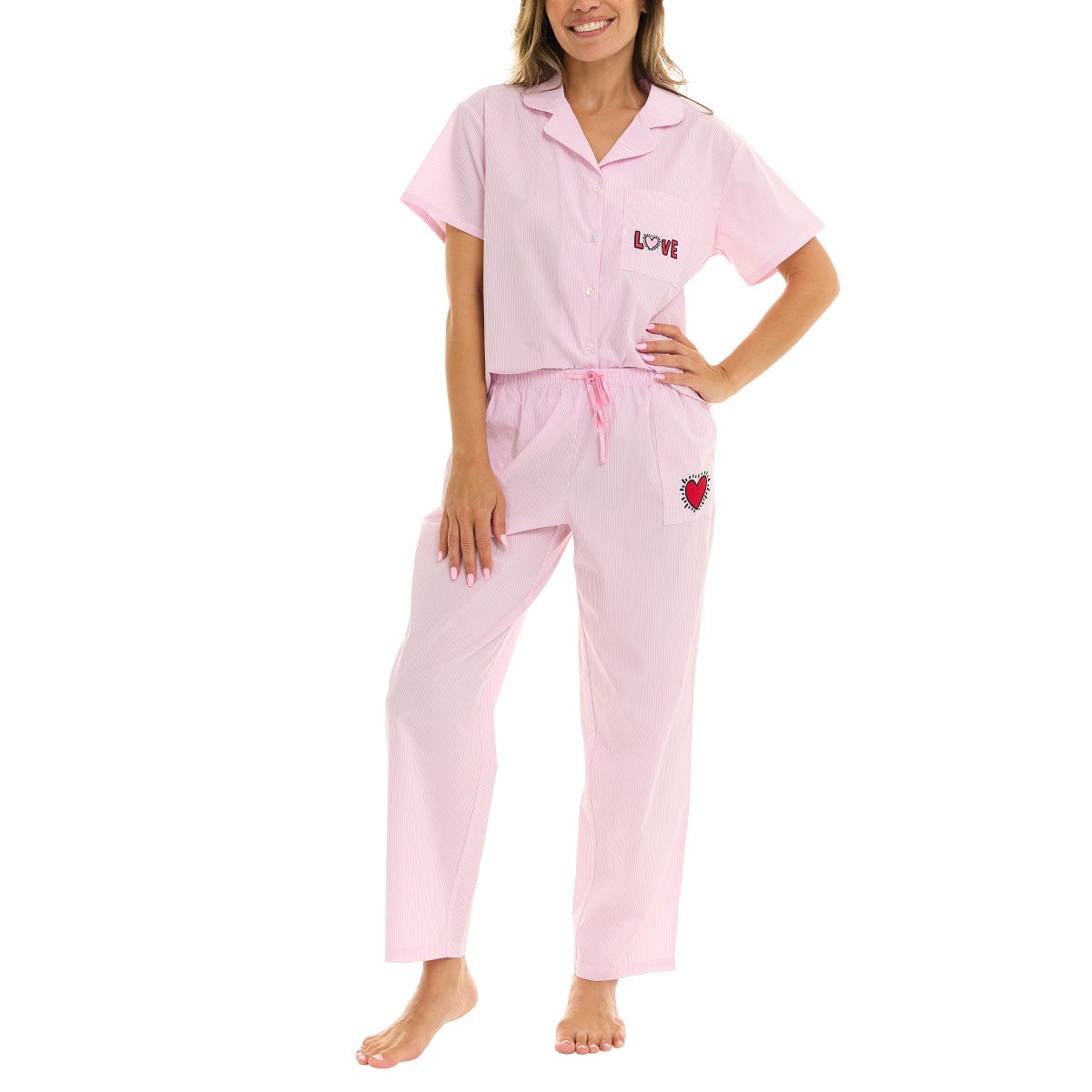 Keith Haring Women's Cotton Notch Collar Pajama Set, 2-piece