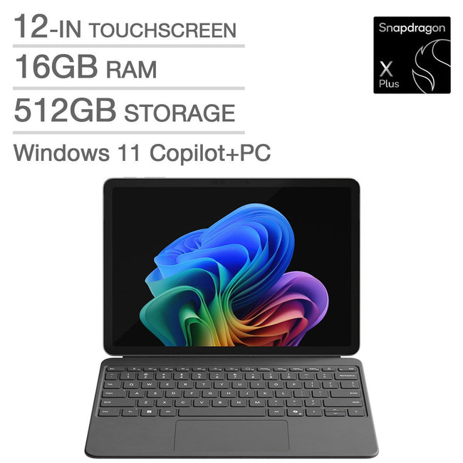 Microsoft Surface Pro Copilot+ PC 12-in Touchscreen Laptop Bundle, Qualcomm Snapdragon X Plus X1P-42-100 – 16GB RAM, 512GB Storage