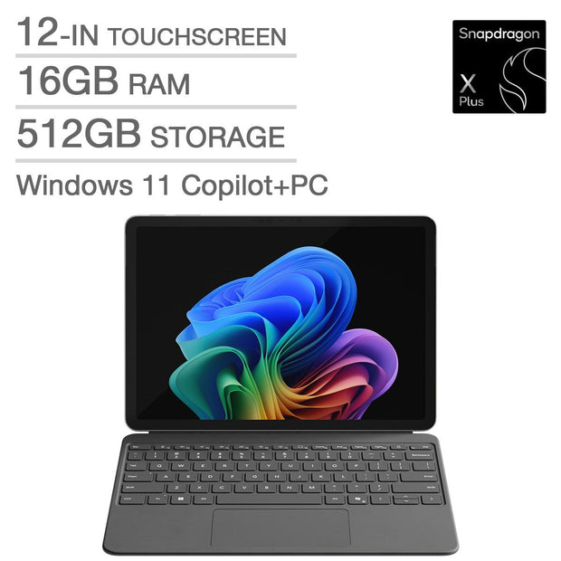 Microsoft Surface Pro Copilot+ PC 12-in Touchscreen Laptop Bundle, Qualcomm Snapdragon X Plus X1P-42-100 – 16GB RAM, 512GB Storage