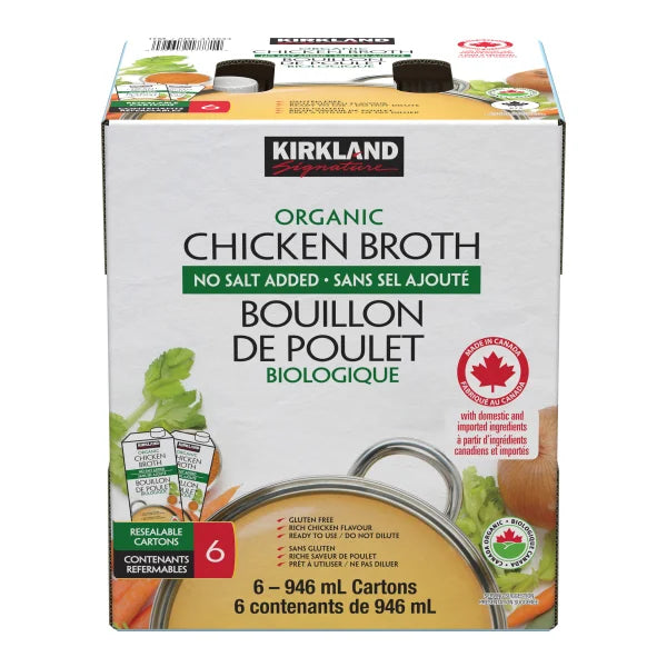 Kirkland Signature Organic Chicken Broth, 6 x 946 mL