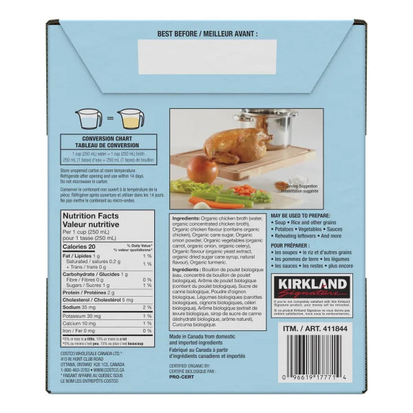 Kirkland Signature Organic Chicken Broth, 6 x 946 mL