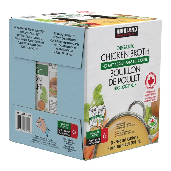 Kirkland Signature Organic Chicken Broth, 6 x 946 mL
