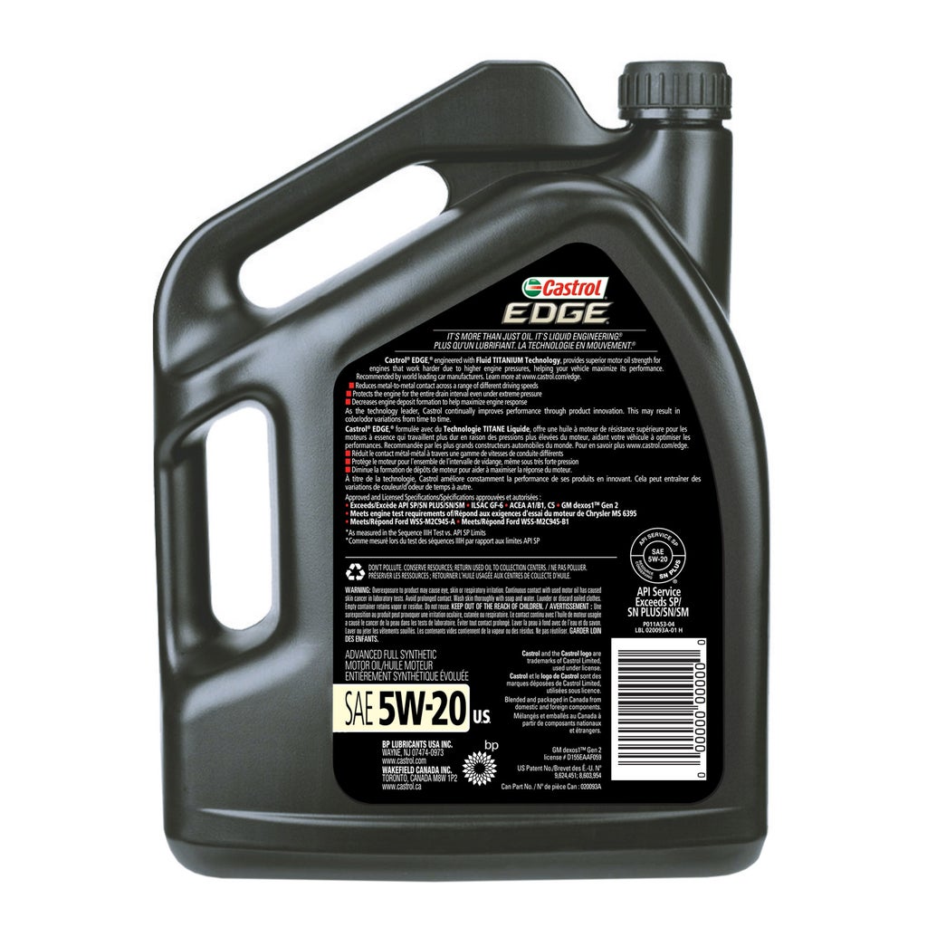 Castrol Edge 5W20 Full Synthetic Engine Oil 3-pack, 5L Jug